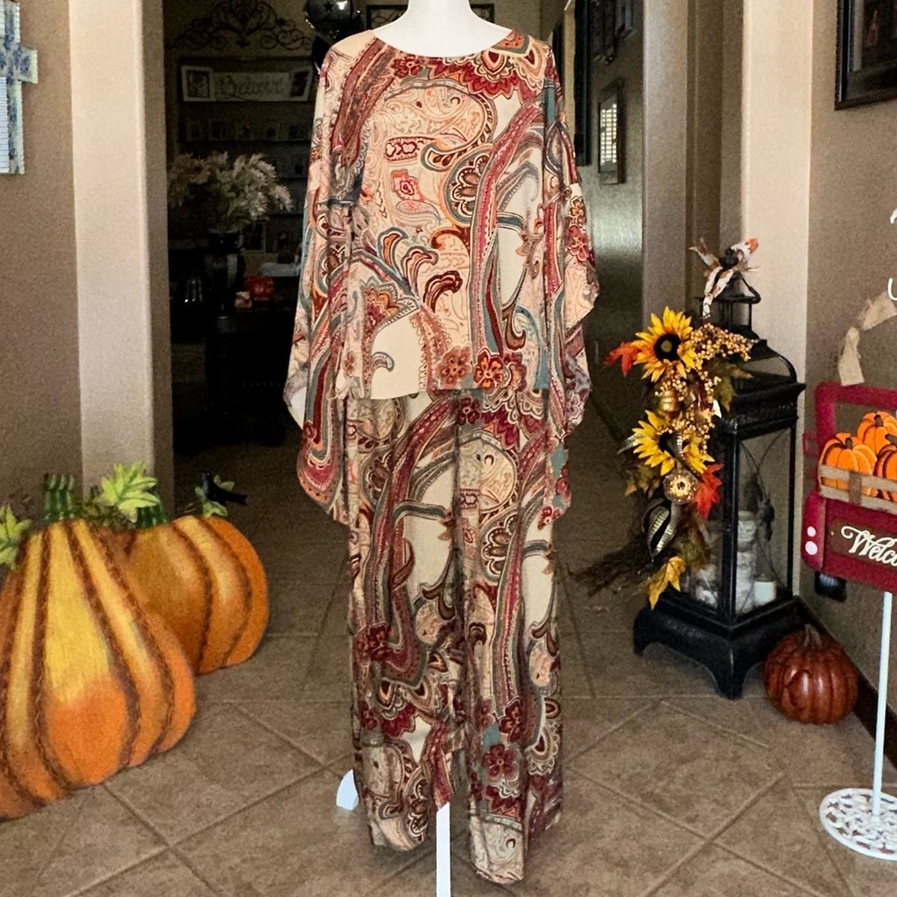 3 PC Palazzo Pant and Tops Set Paisley Pattern